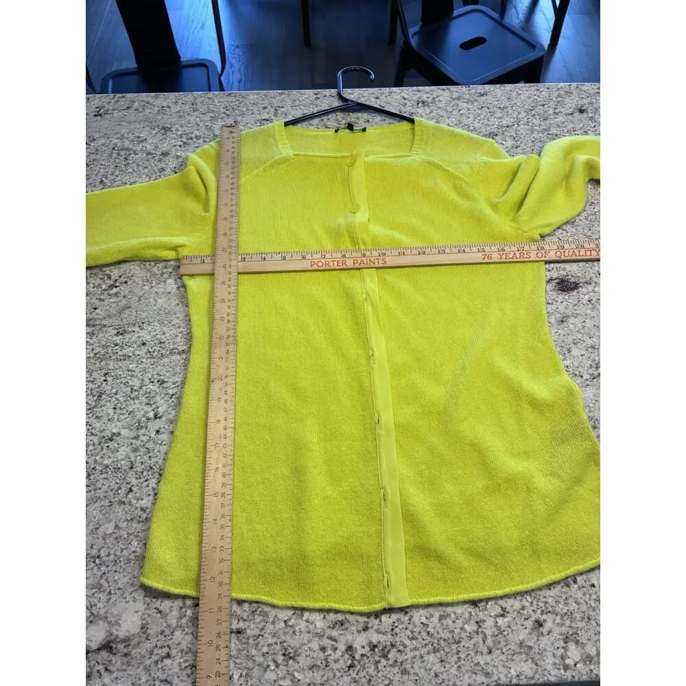 Women's Lafayette 148 3/4 sleeve Cashmere Cardigan Bright Green Yellow Sweater L - Picture 10 of 10